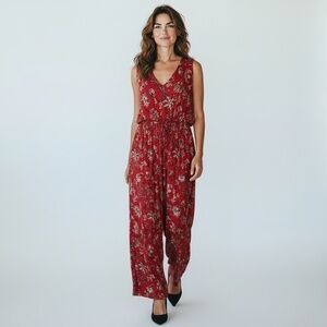 Maurices 24/7 Floral Jumpsuit | Red Floral Wide Leg | Pockets | 4X